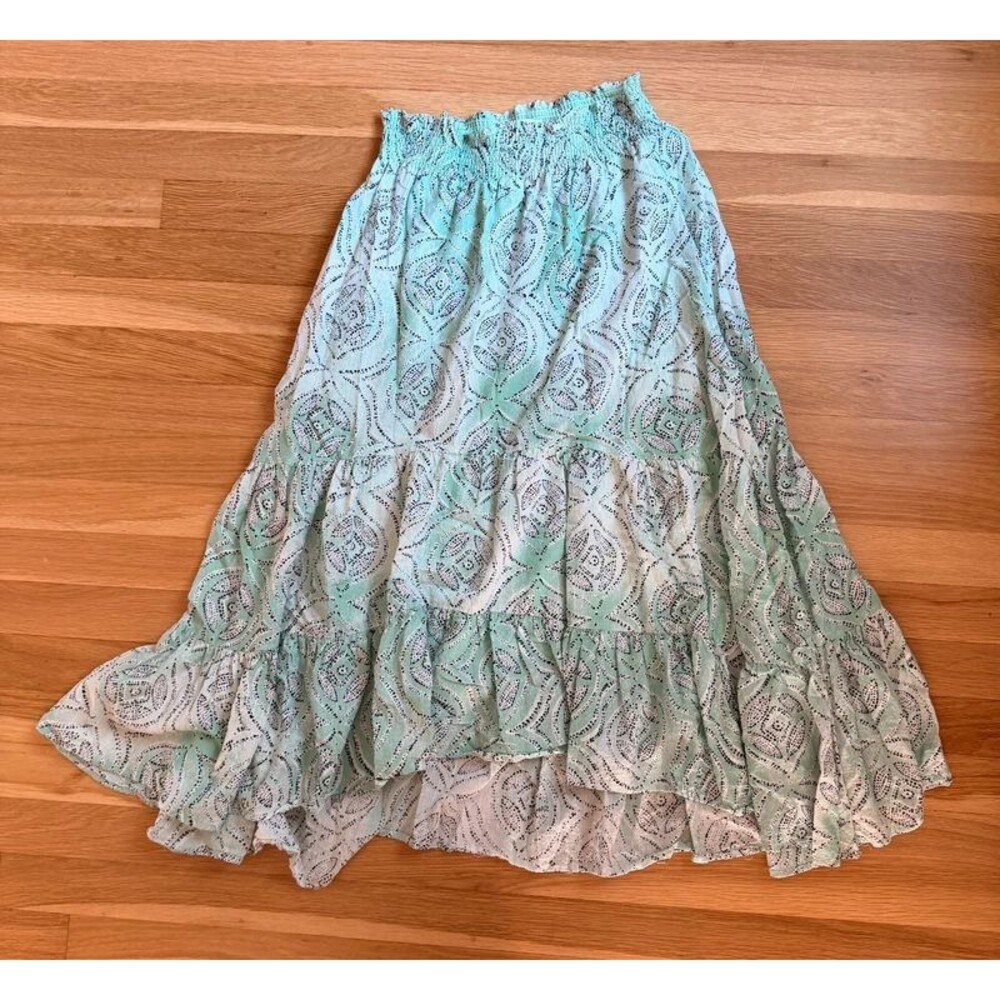LC Lauren Conrad Mint Green Medallion Tiered High-Low Maxi Skirt